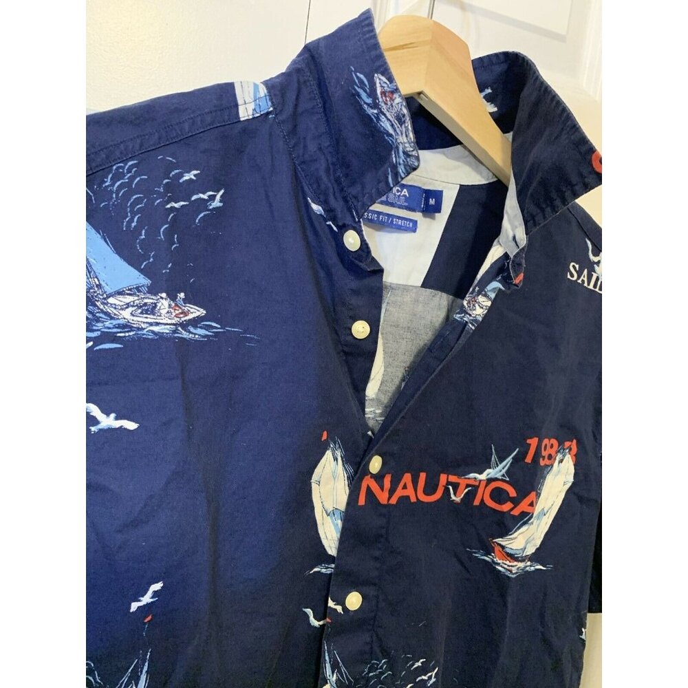 Vintage Nautica Blue Sail ALL OVER PRINT Sailing Shirt Men’s Sz‎ M - Picture 6 of 8